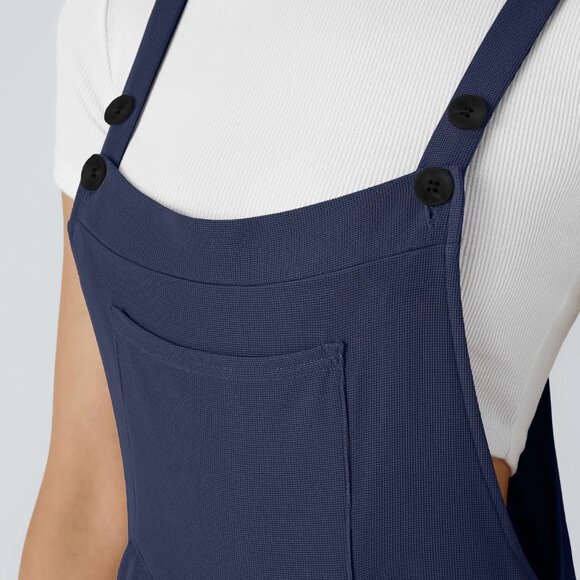 Halara Adjustable Strap Multiple Pockets Waffle Casual Overalls Dark Blue Large - Picture 4 of 12